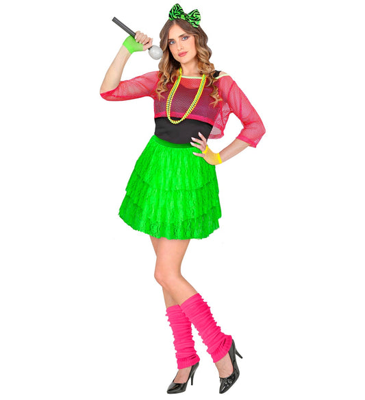 Neon grüner Tutu-Rock mit Rüschen, ideal für Partys und farbenfrohe Outfits.