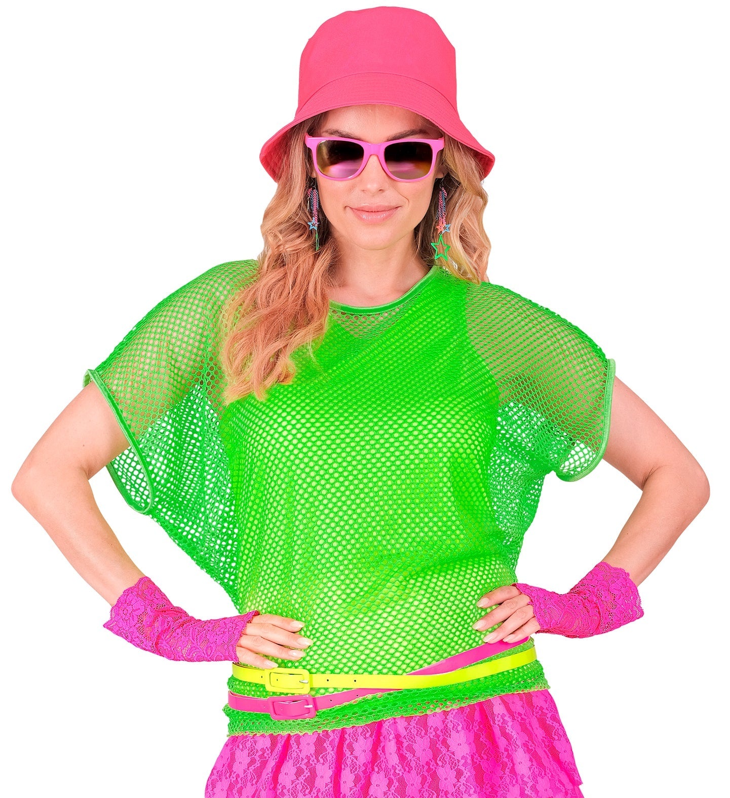 Widmann Neon Grünes Netzshirt – Kurze Ärmel, 80er Jahre Style - Fasnacht24.ch