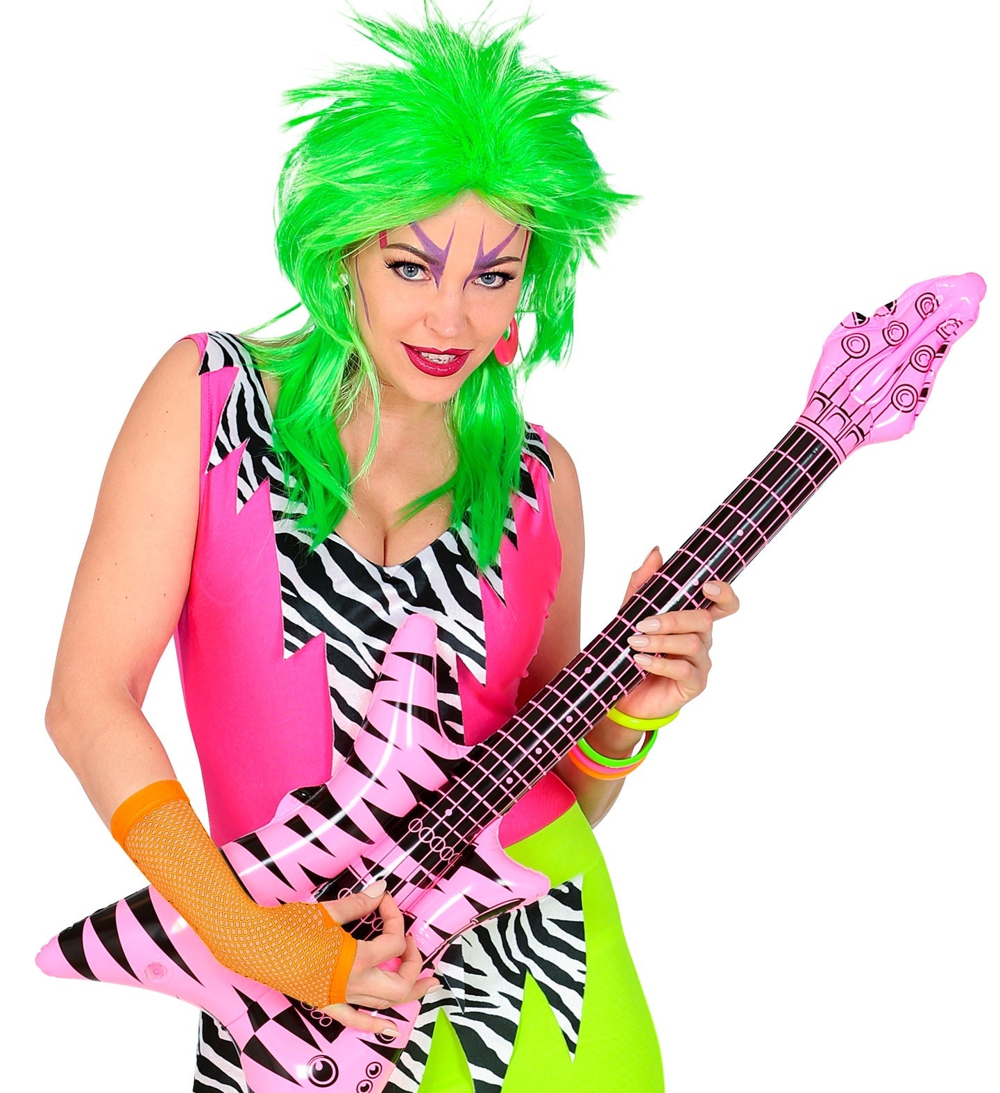 Neon-orange fingerlose Netzstrickhandschuhe mit 33 cm langen Bündchen.