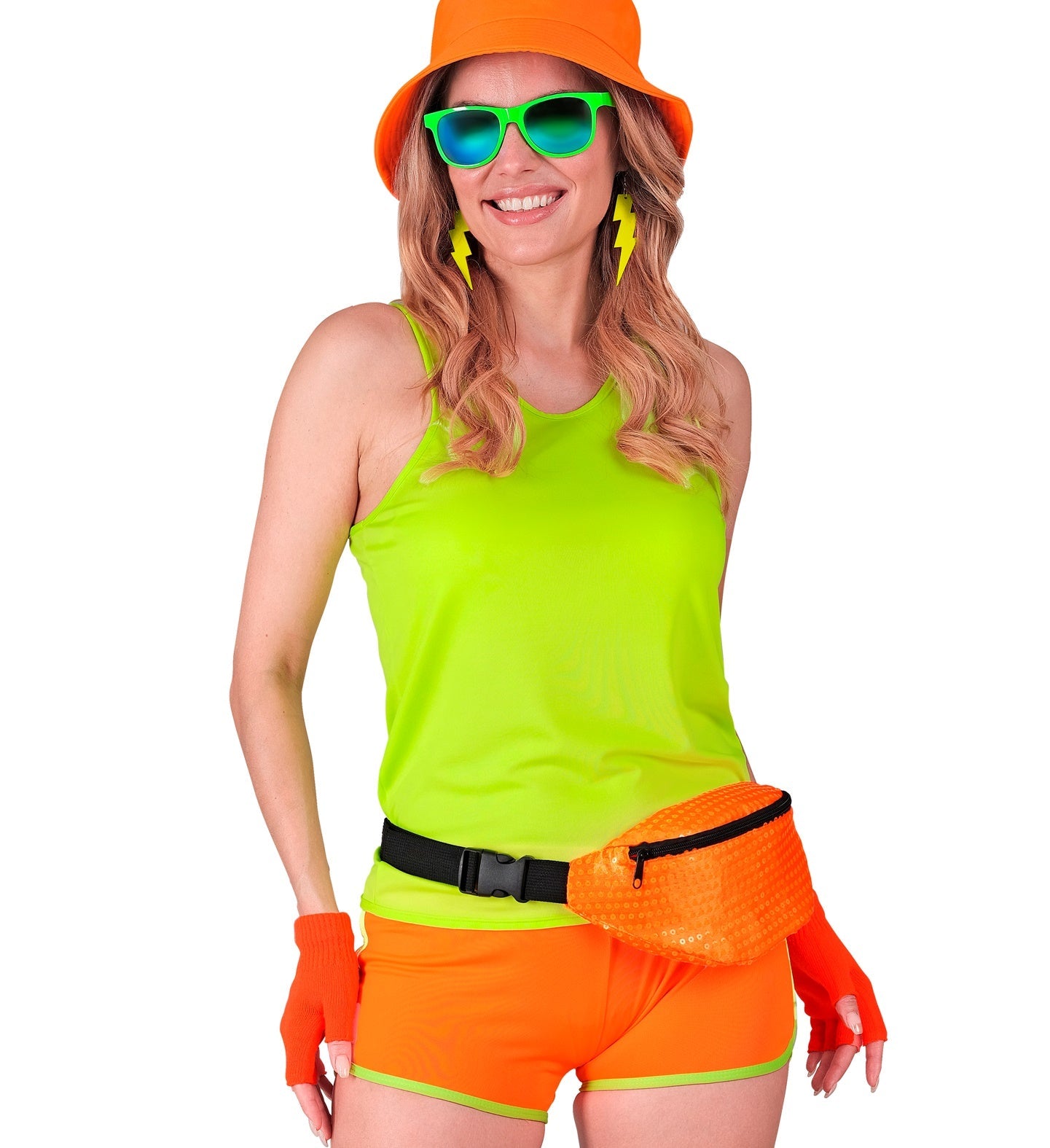 Fingerlose Wollhandschuhe in Neonorange, warm und atmungsaktiv, ideal für aktive Nutzung.