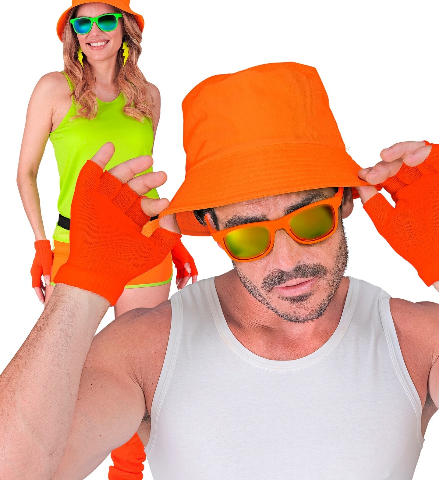 Fingerlose Wollhandschuhe in Neonorange, atmungsaktiv und warm, ideal für den Alltag.