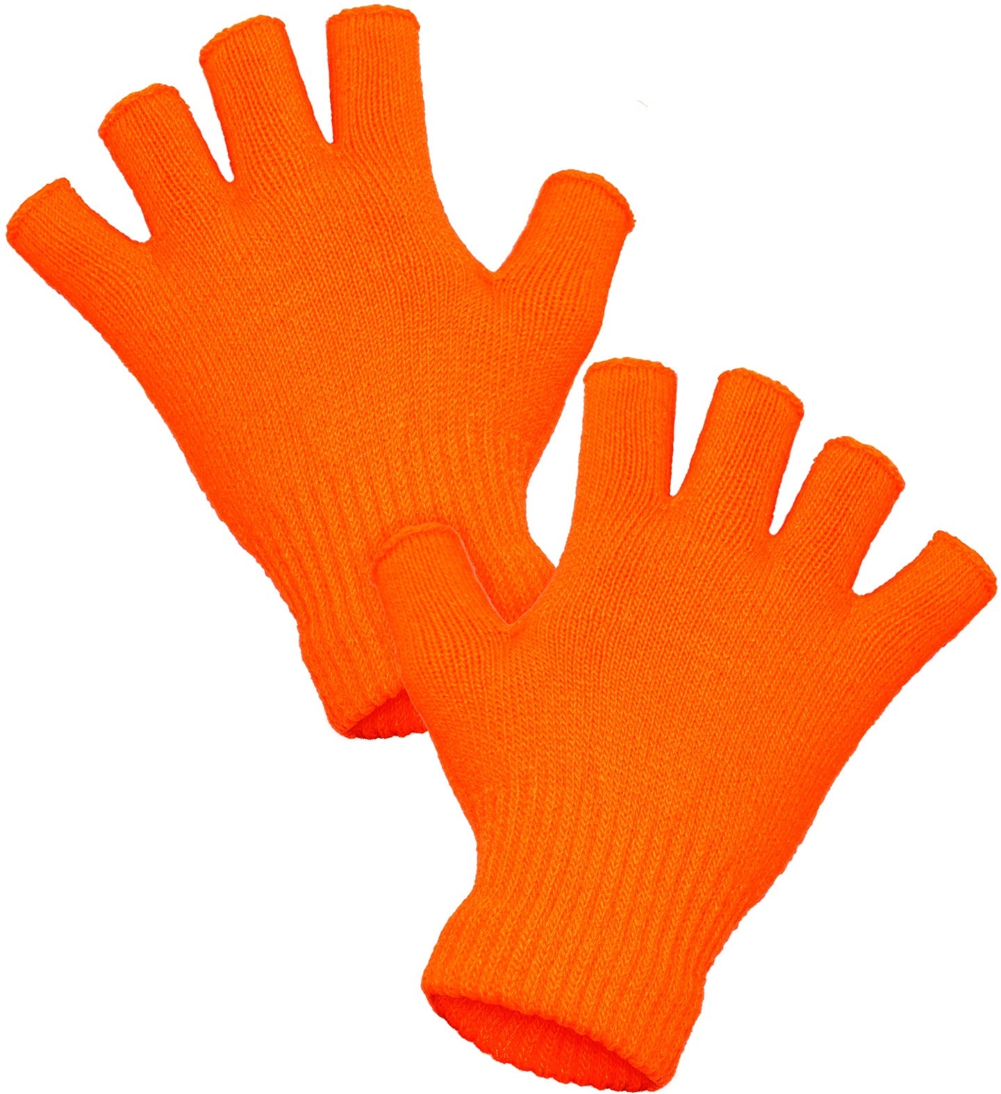 Fingerlose Wollhandschuhe in Neonorange, warm und atmungsaktiv, ideal für kalte Tage.