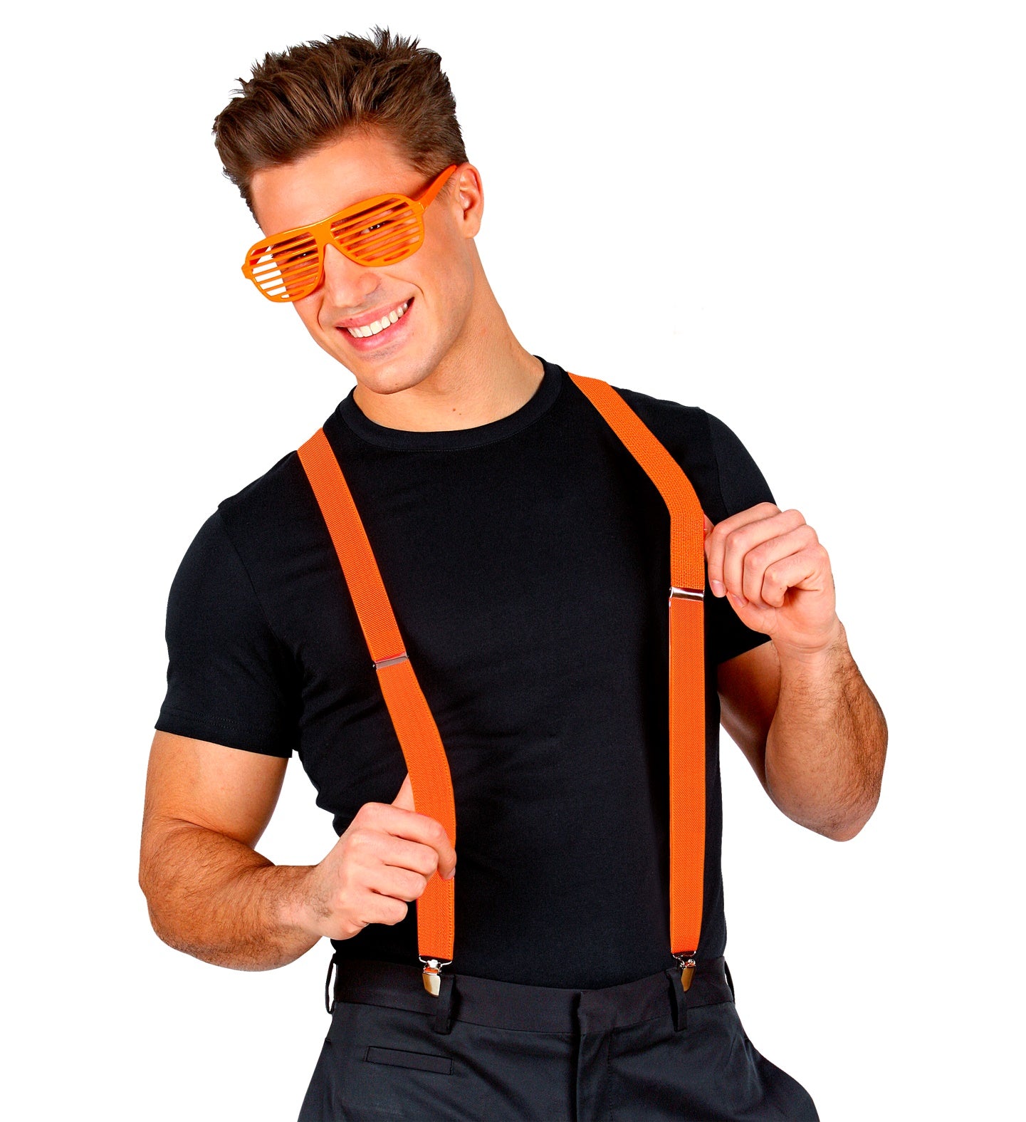 Neonorange verstellbare Hosenträger mit vier Metallclips für Damen und Herren