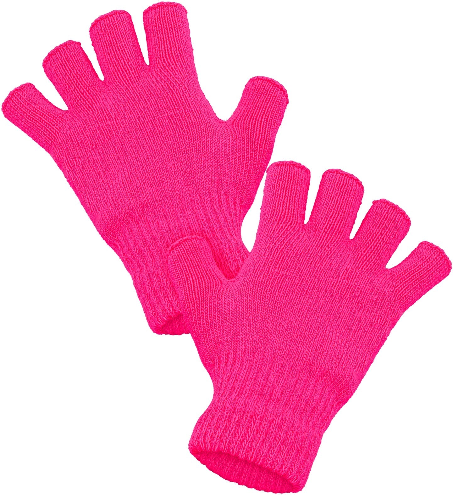 Fingerlose Wollhandschuhe in Neon Pink, warm und stylisch für kalte Tage.