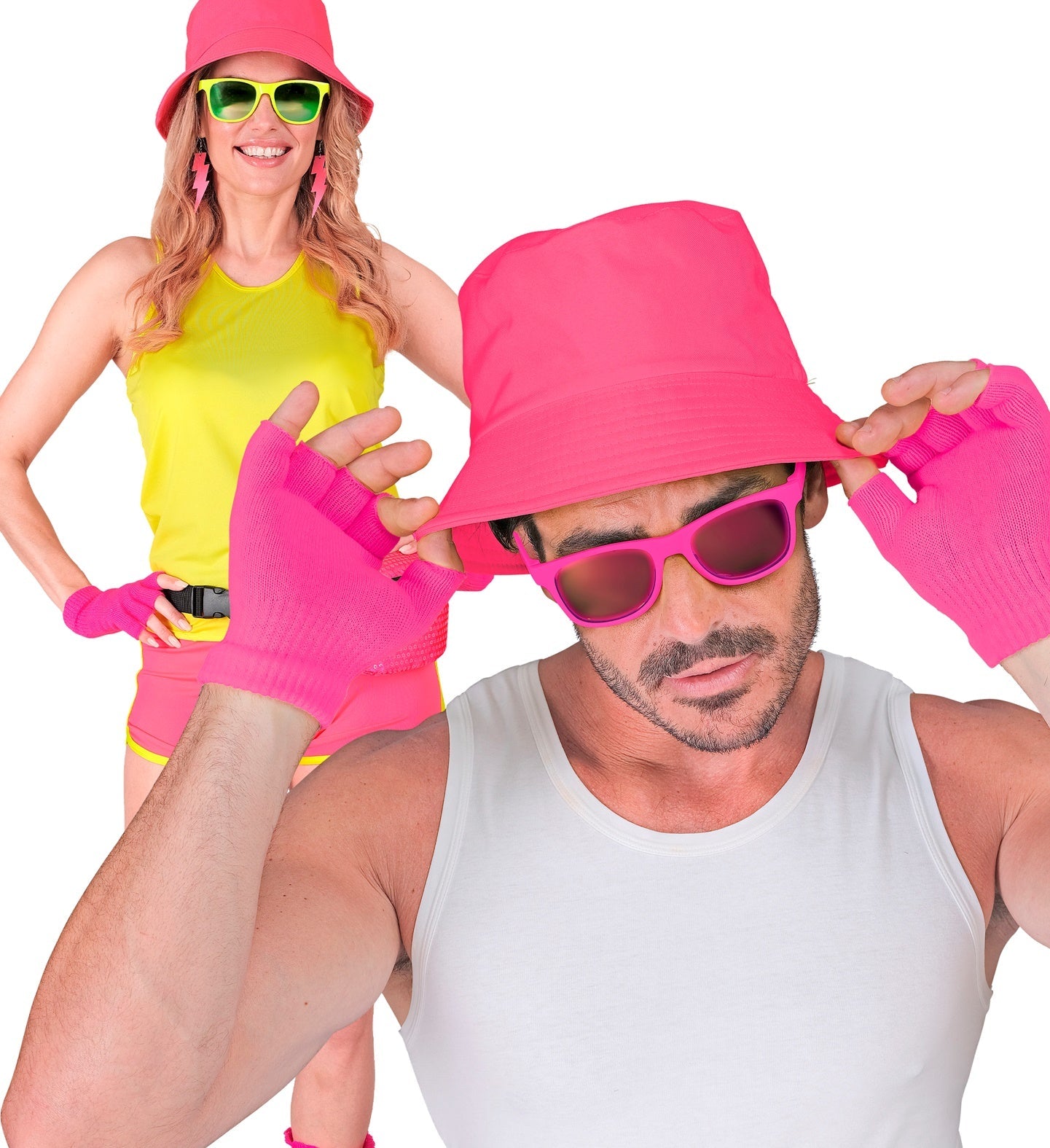 Fingerlose Wollhandschuhe in Neon Pink, warm und stylisch für den Winter.