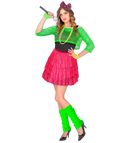 Neon pink Tutu-Rock mit Spitzenrüschchen für Haustiere, luftige Schichten und elastischer Bund.