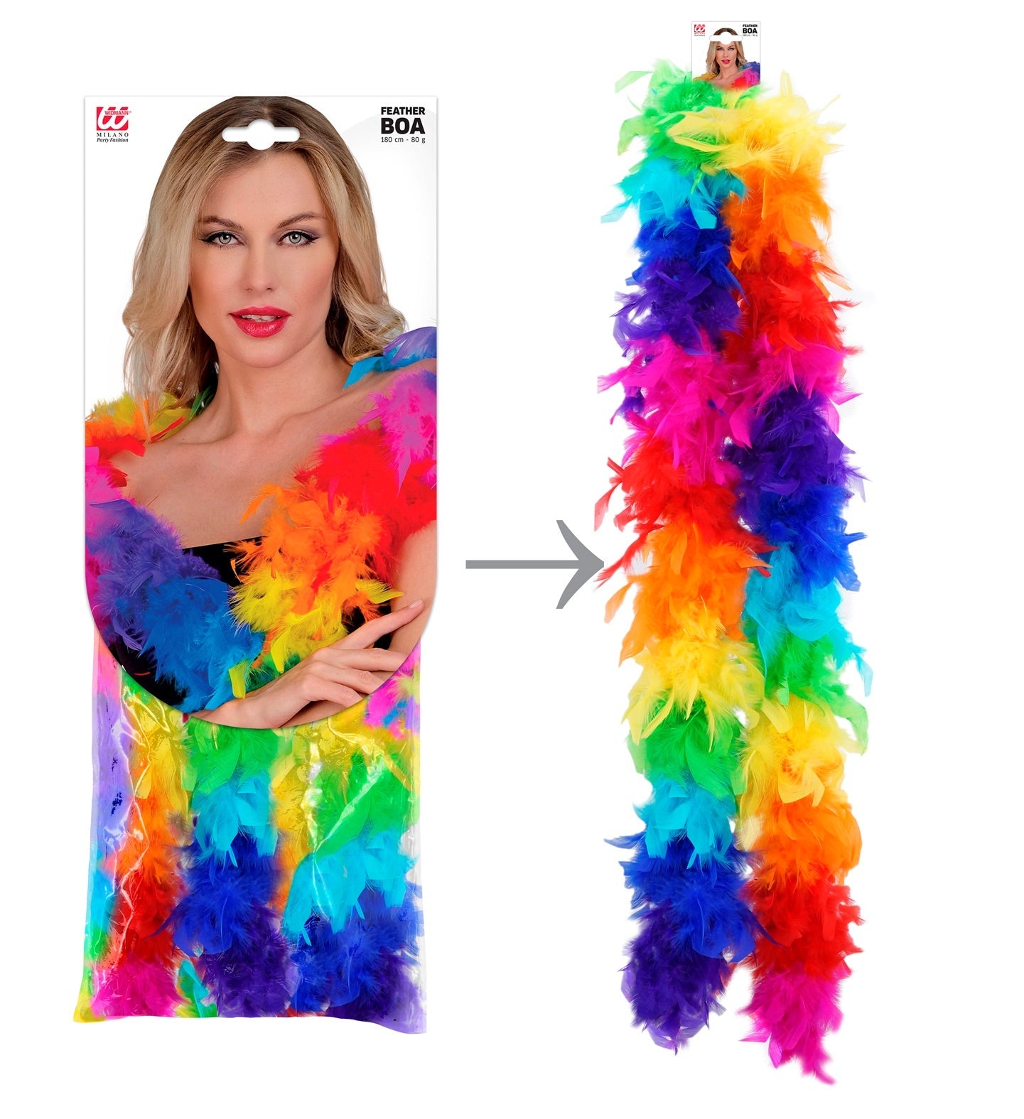 Bunte Neon-Regenbogen-Federboa, 1,80 m lang, für Partys.