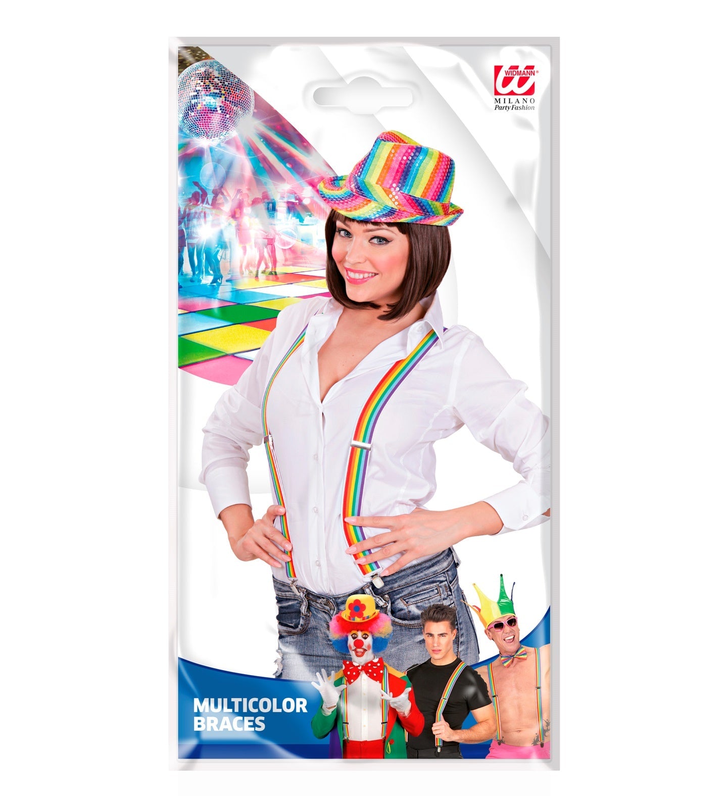 Bunte Neon-Regenbogen-Hosenträger mit verstellbaren Trägern und robusten Clips.