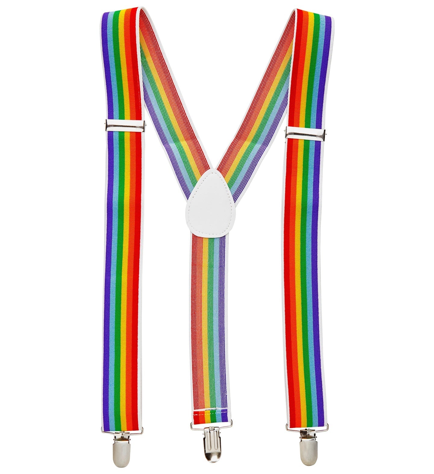 Verstellbare Neon-Regenbogen-Hosenträger mit robusten Clips.