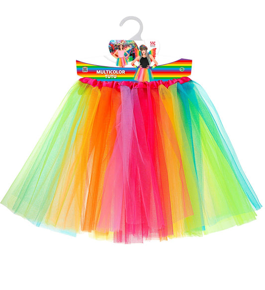 Neon rainbow tutu petticoat for dogs with 40cm tulle skirt and elastic waist.