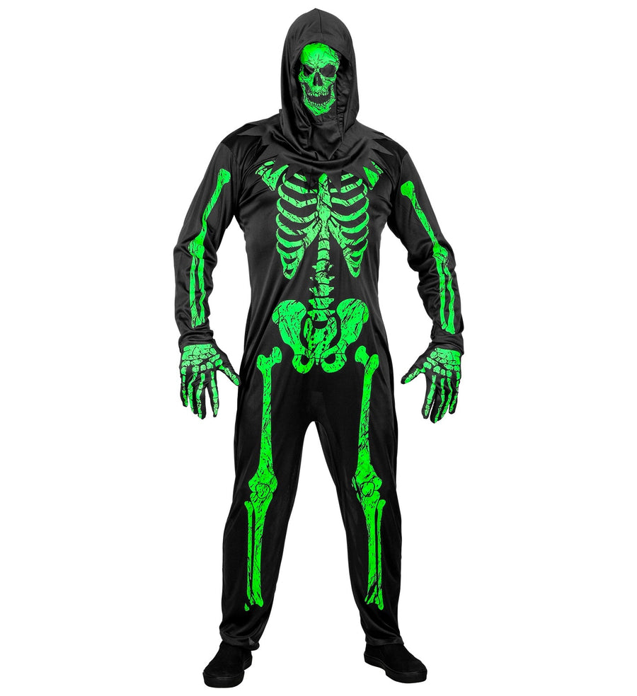 Widmann Neon Grün Skelett Kostüm – Jumpsuit, Maske & Handschuhe - Fasnacht24.ch – Detailansicht