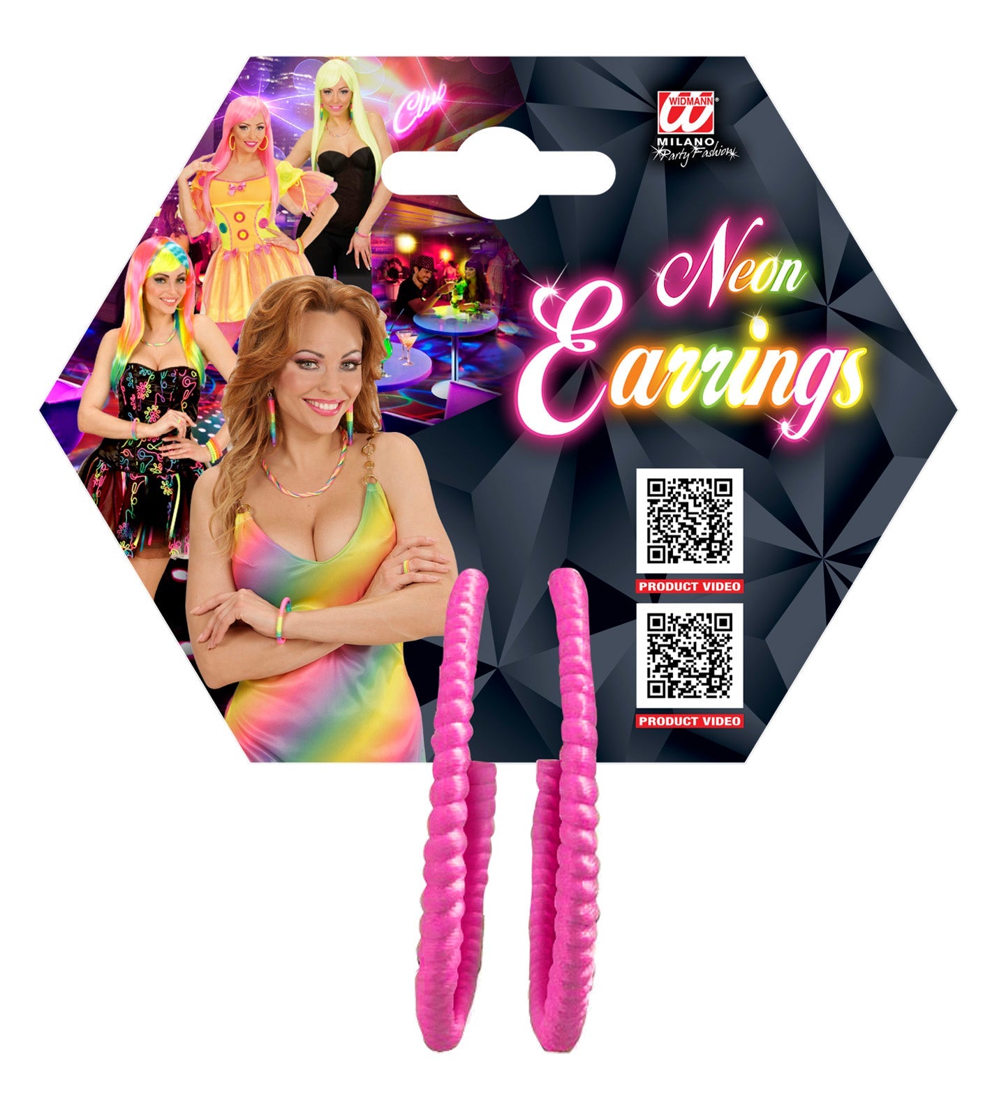 Widmann neon pink hoop earrings, lightweight plastic creoles 4cm diameter.