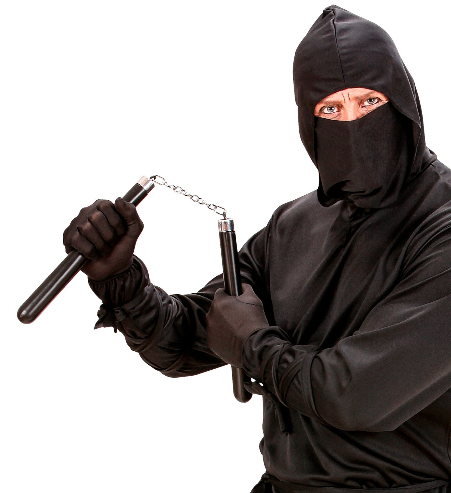 30cm ninja nunchaku with hardwood handles and steel chain.