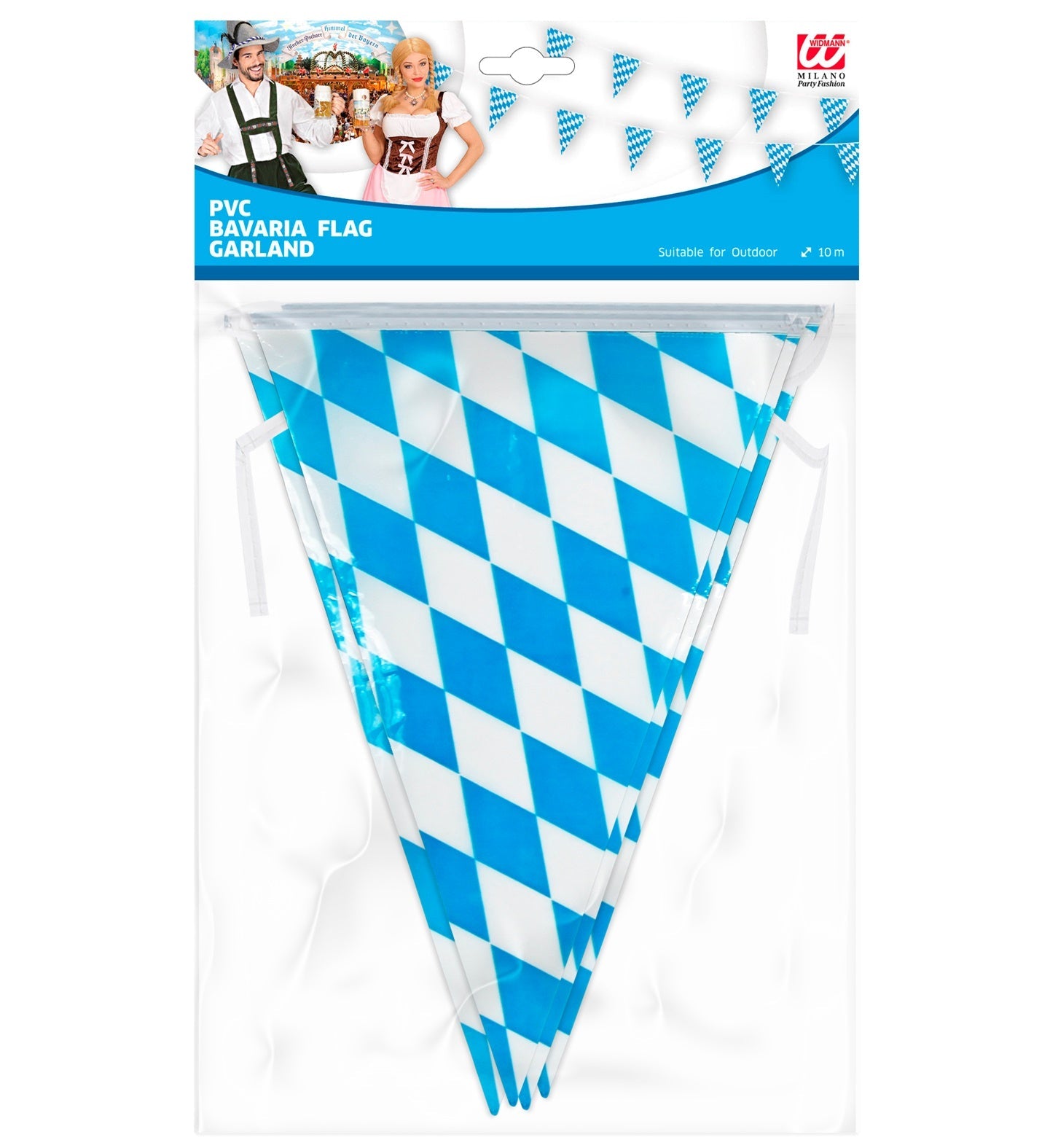 Oktoberfest PVC Girlande 10m – Widmann Bayern Blau-Weiß 30x20cm - Fasnacht24.ch