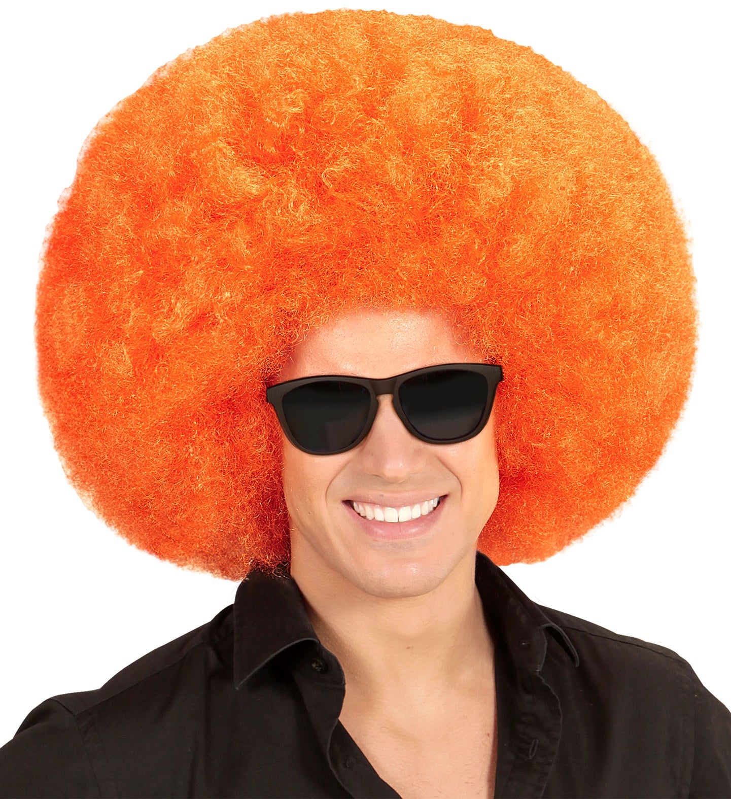 Leuchtend orangefarbene, voluminöse Afro-Perücke mit lockigem Haar für Clown- oder 70er-Kostüme