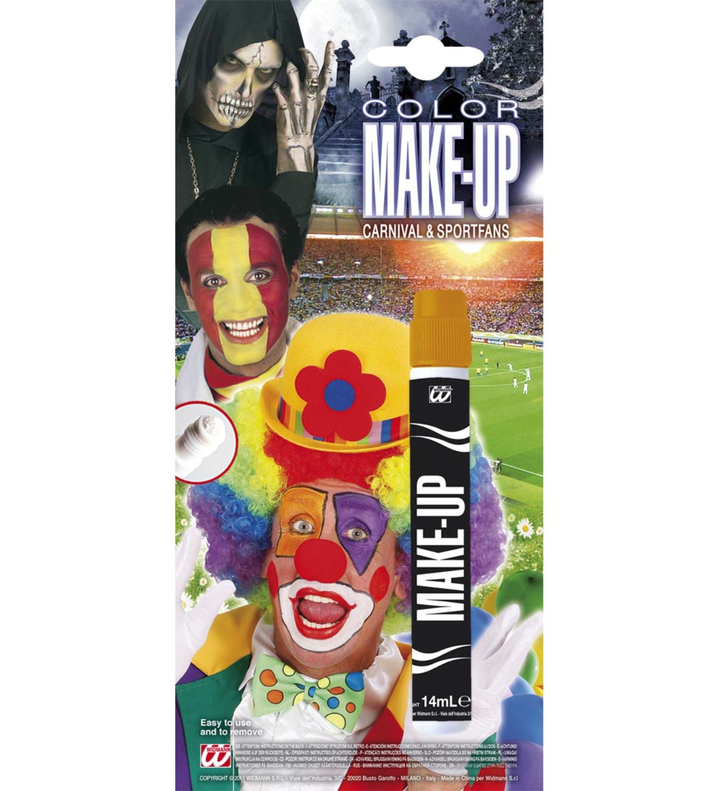 Oranger Gesichtsfarbenstift von Widmann, cremig und wasserfest, ideal für Kostüme.