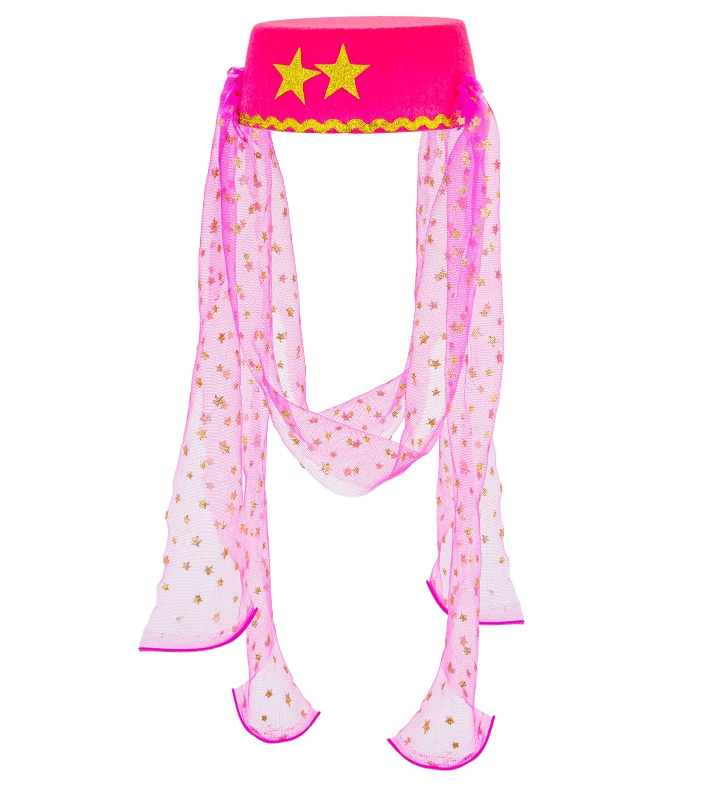 Rosa Haremshut mit fließendem Schleier, ideal für orientalische Kostüme und Mottopartys.