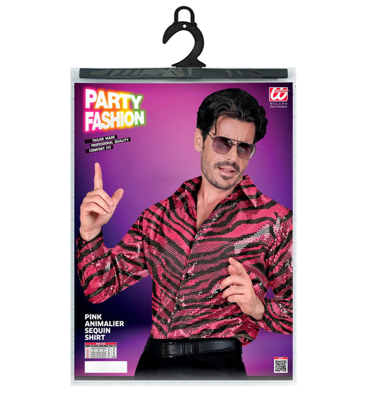 Widmann Pailletten-Hemd für Herren in pink-silbernem Zebra-Look, reversibel.