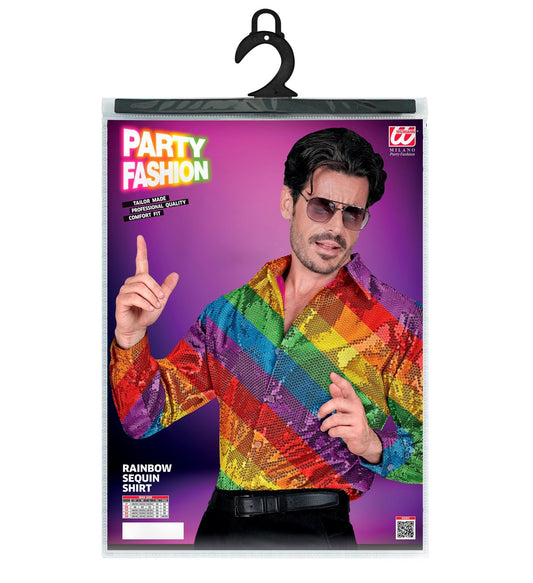 Widmann Herren Paillettenhemd in Regenbogenmuster für Partys.