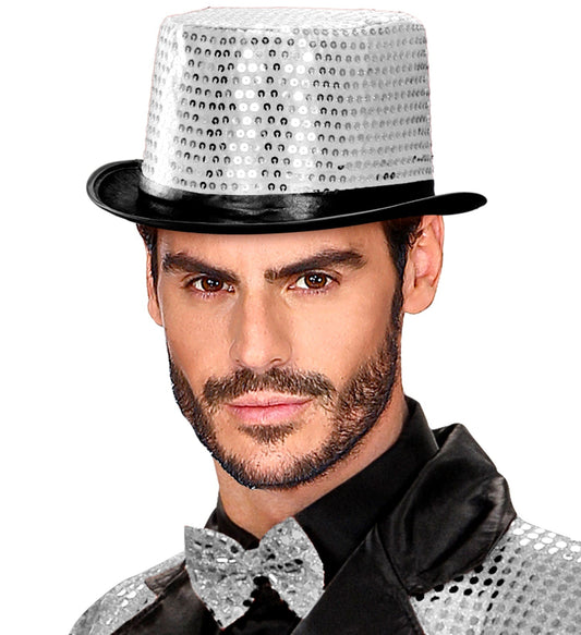 Widmann Silber Pailletten Zylinderhut – Leicht & Komfortabel - Fasnacht24.ch