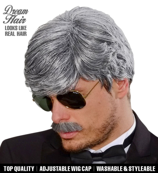 Widmann Dream Hair Playboy Grau Perücke Und Bart Set – Verstellbar, Hitzebeständig - Fasnacht24.ch