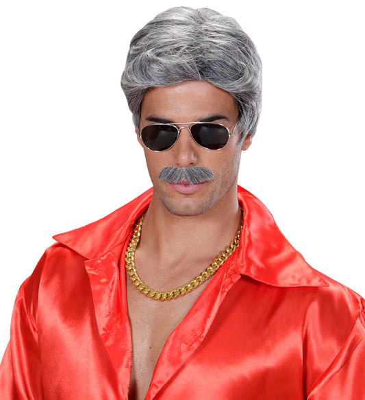 Widmann Dream Hair Playboy Grau Perücke Und Bart Set – Verstellbar, Hitzebeständig - Fasnacht24.ch