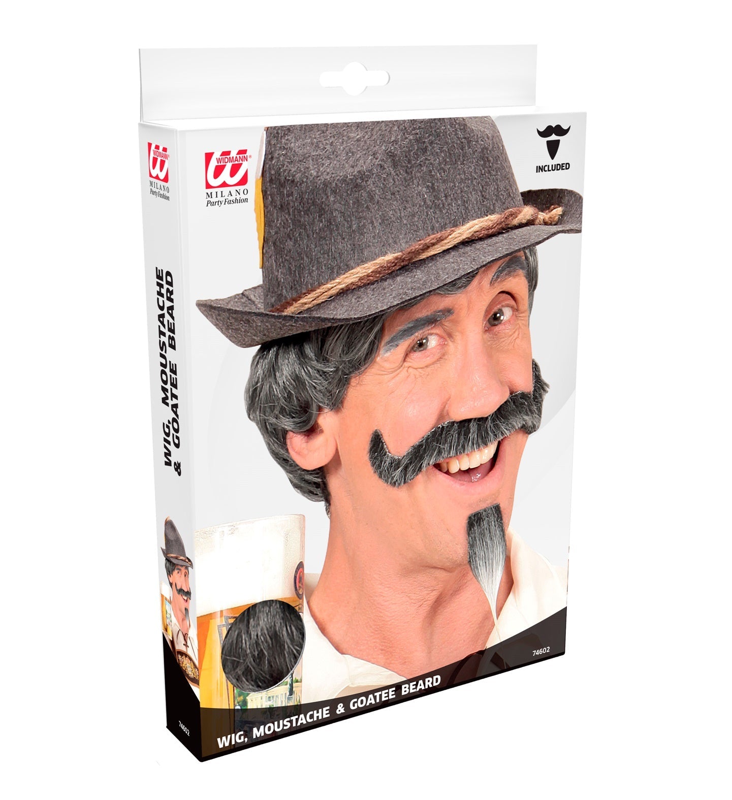 Widmann bayerische Perücke mit grauem Salz-und-Pfeffer Bart und Schnurrbart Set