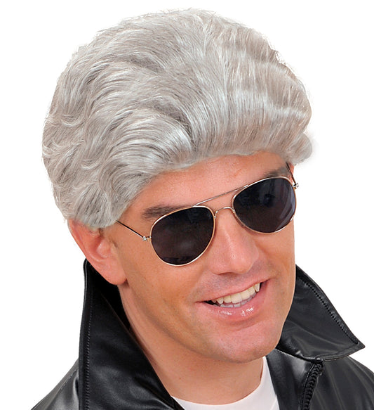 Graue Herrenperücke im Pompadour-Stil für 50er Jahre Karnevalskostüme.