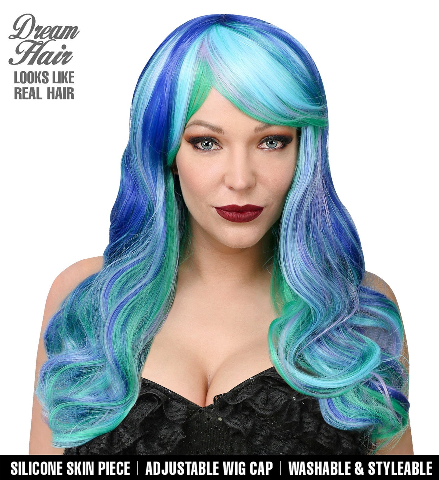 Widmann Dream Hair Mermaid Leia Lange Mehrfarbige Perücke – Hitzefest & Waschbar - Fasnacht24.ch