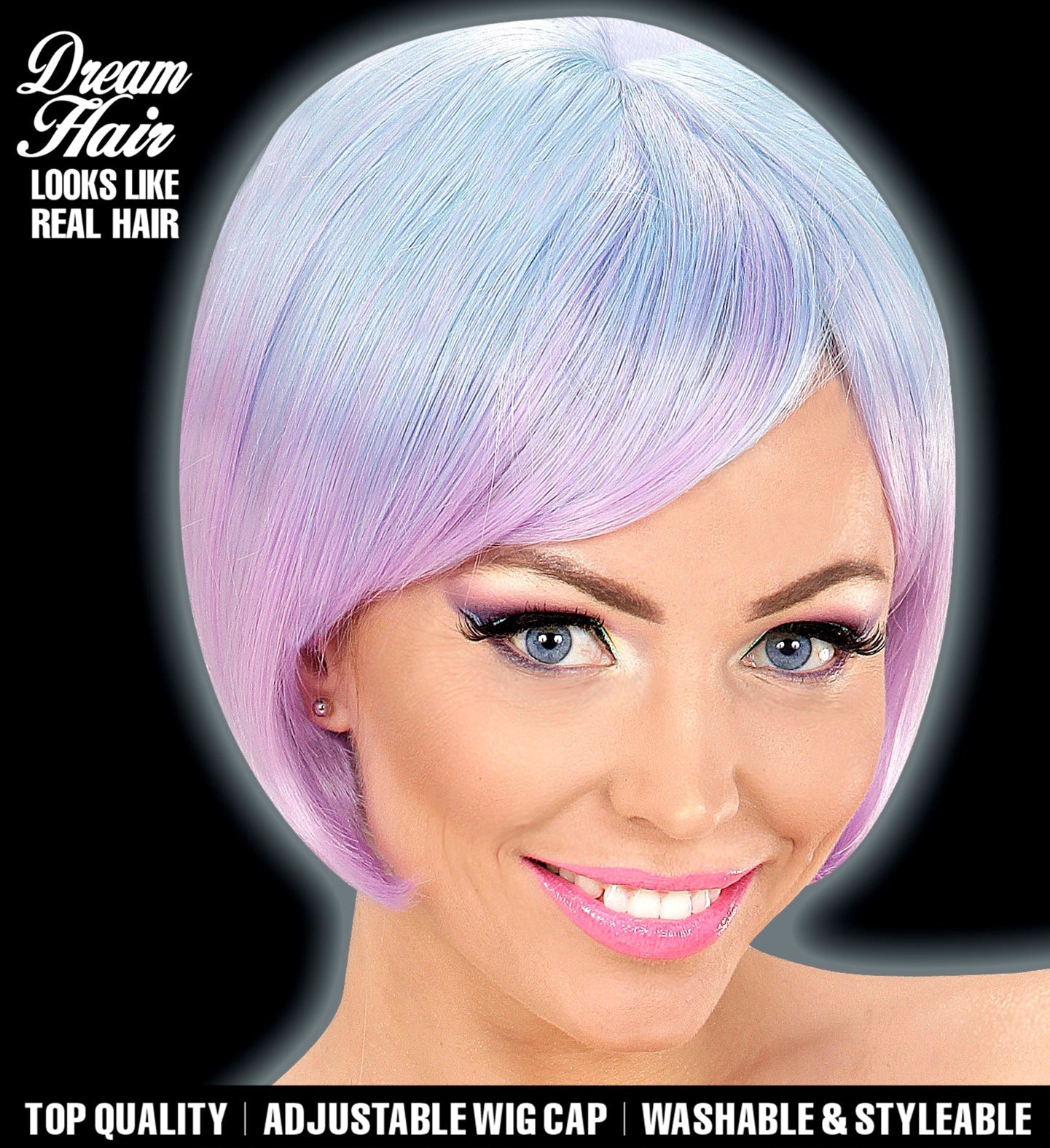 Widmann Dream Hair Melange Perücke – Blau-Lila, Verstellbare Passform - Fasnacht24.ch