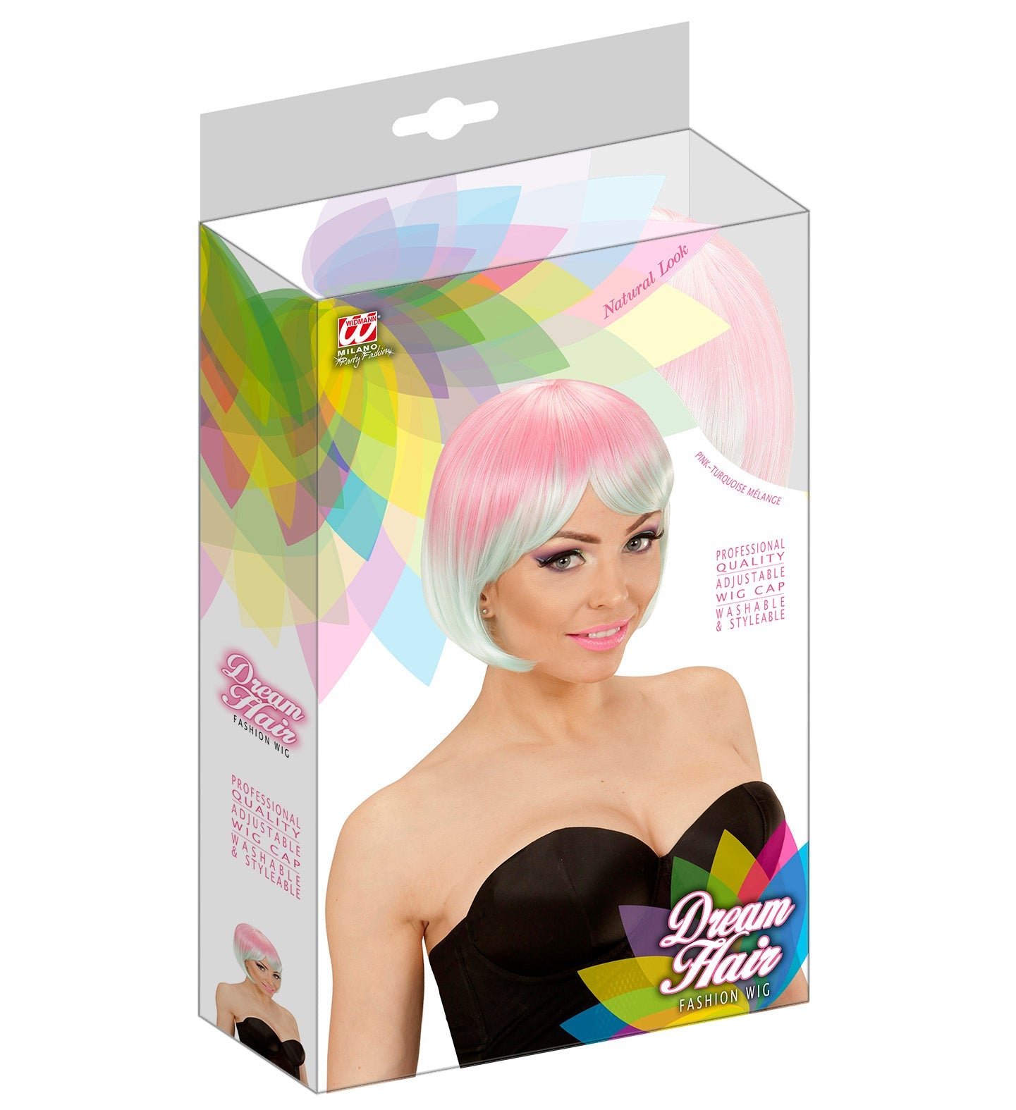 Widmann Dream Hair Melange Perücke – Pink/Türkis, Hitzebeständig - Fasnacht24.ch