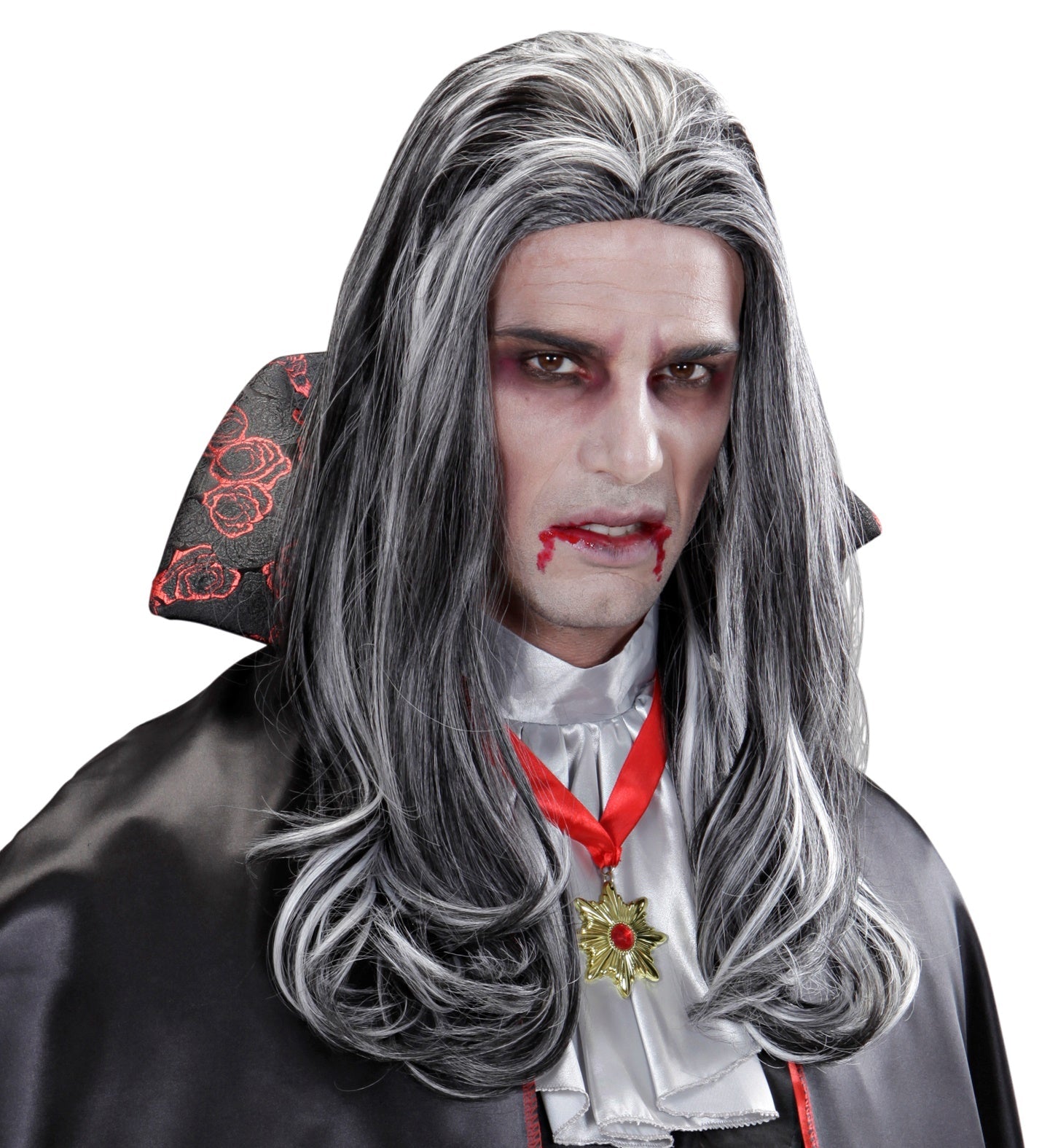 Widmann Vampir Perücke – Lange Grau-Schwarze Heat-Resistente Kunsthaar - Fasnacht24.ch