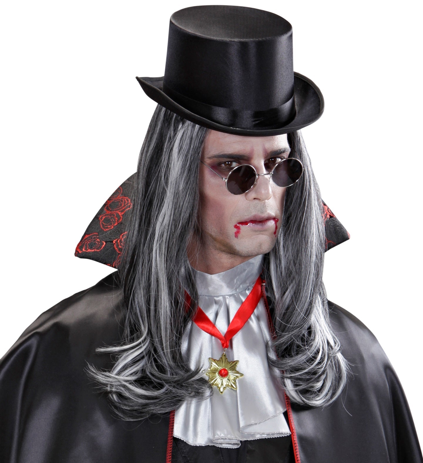 Widmann Vampir Perücke – Lange Grau-Schwarze Heat-Resistente Kunsthaar - Fasnacht24.ch