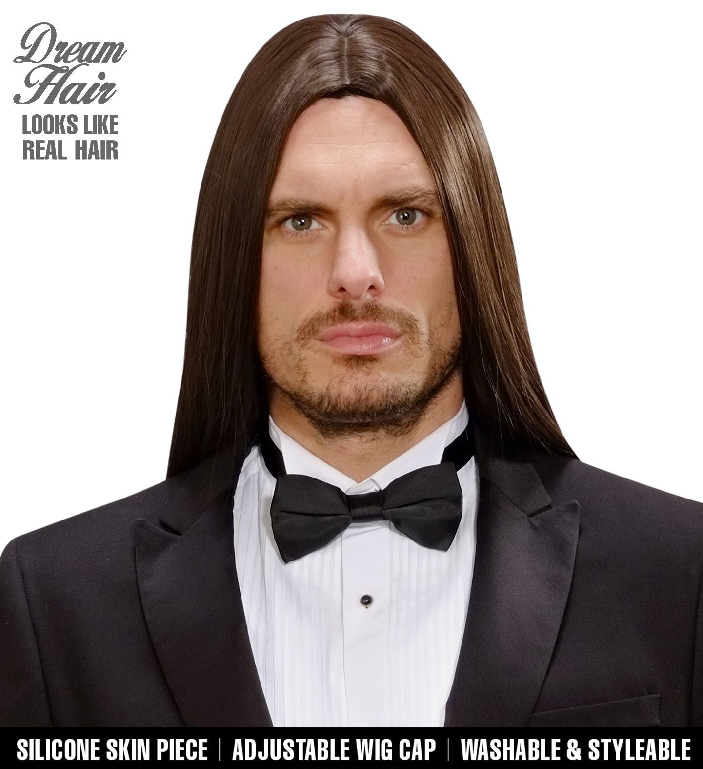 Widmann Dream Hair Victor – Lange Braune Synthetikperücke, Hitzebeständig - Fasnacht24.ch