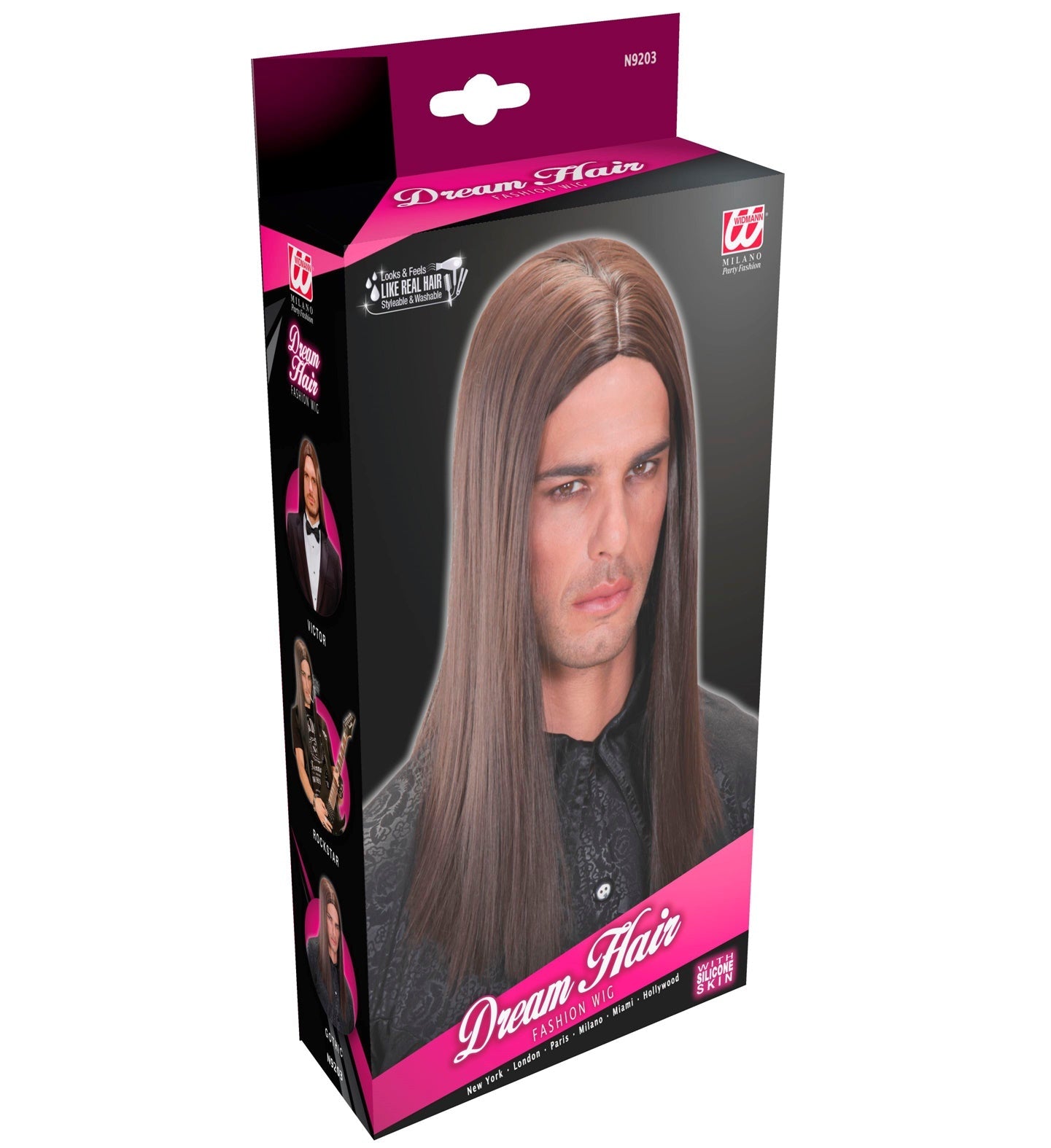 Widmann Dream Hair Victor – Lange Braune Synthetikperücke, Hitzebeständig - Fasnacht24.ch