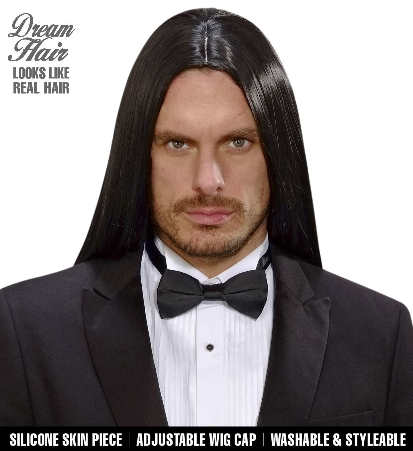 Widmann Dream Hair Victor – Langer Schwarzer Wärmbarer Perücke - Fasnacht24.ch