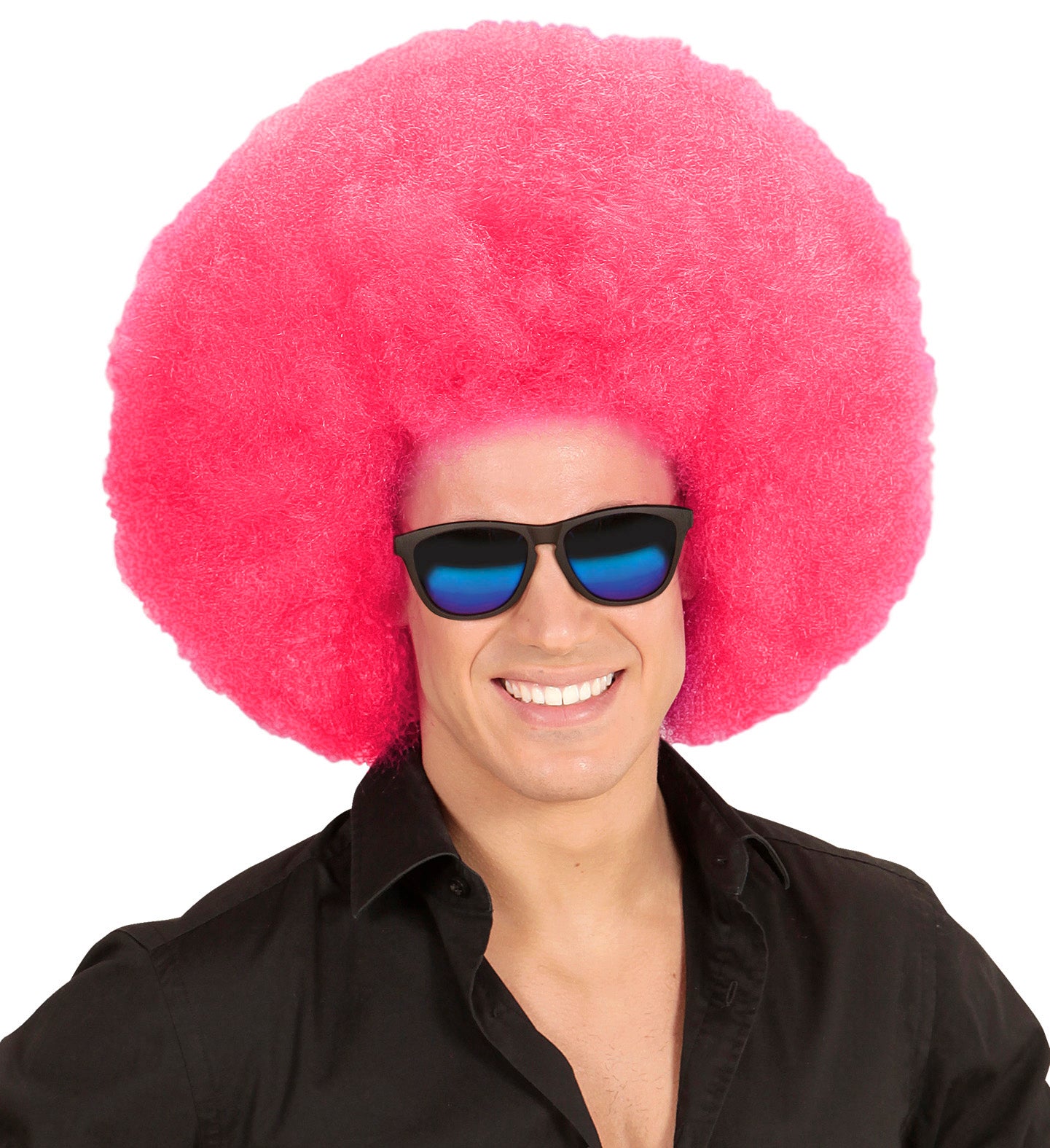 Voluminöse pinke Afro-Perücke mit lockigem Haar, ideal für Karneval und Partys