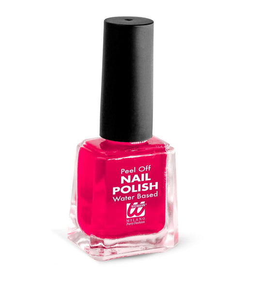 Widmann Neon Pink Peel-Off Nail Polish in a clear bottle with black cap.