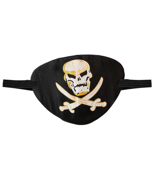 Schwarze Piraten-Augenklappe aus Filz mit Totenkopf-Logo und elastischem Band für Erwachsene und Kinder