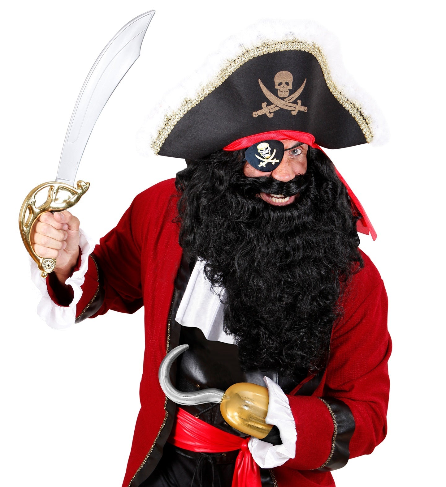 Schwarze Piraten-Augenklappe aus Filz mit Totenkopf-Logo und elastischem Band für Erwachsene und Kinder