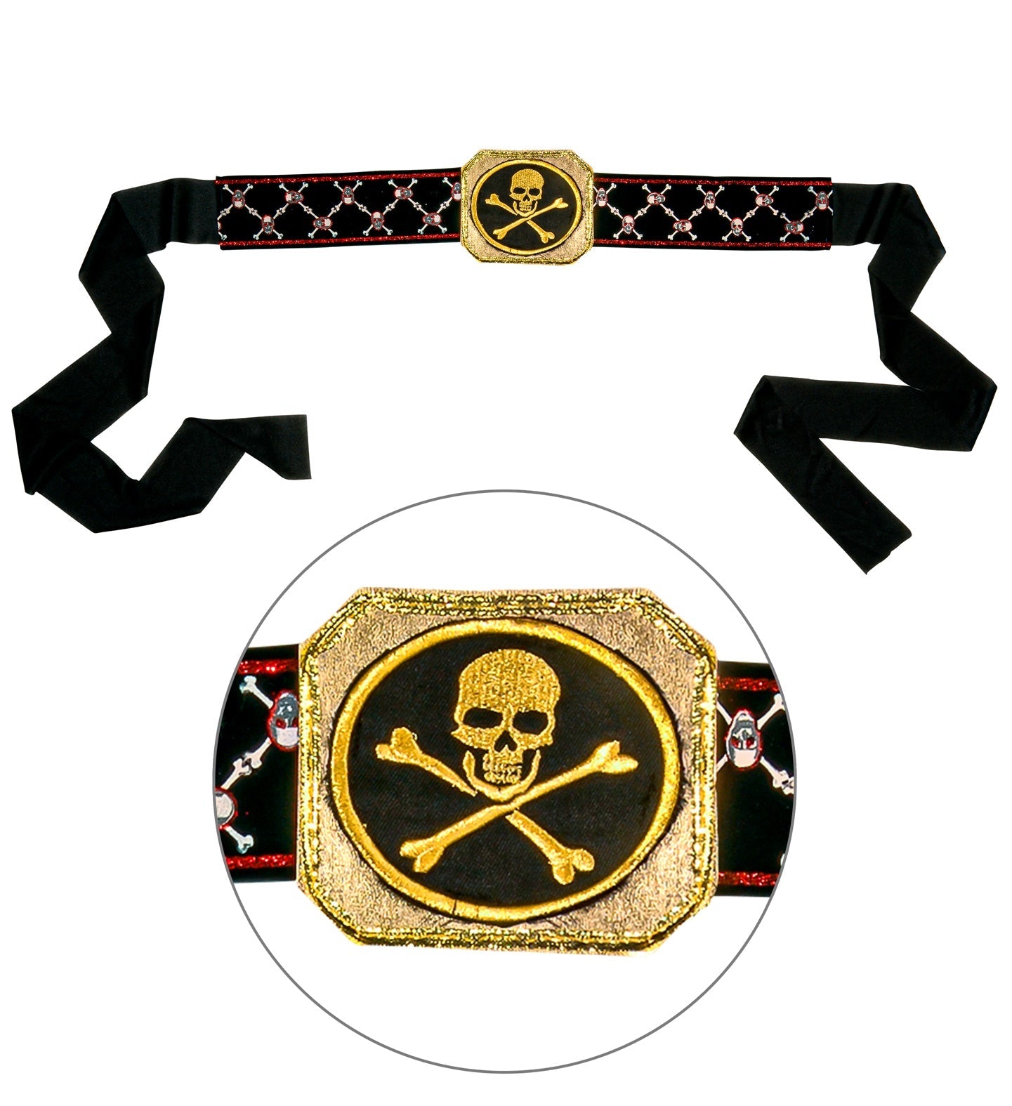 Widmann Piraten Gürtel – Schwarz Webbing, Verstellbar mit Totenkopf Schnalle - Fasnacht24.ch