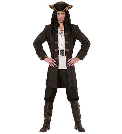 Widmann Piratenjacke Herren – Schwarzer Samt Piratenmantel mit rotem Besatz - Fasnacht24.ch