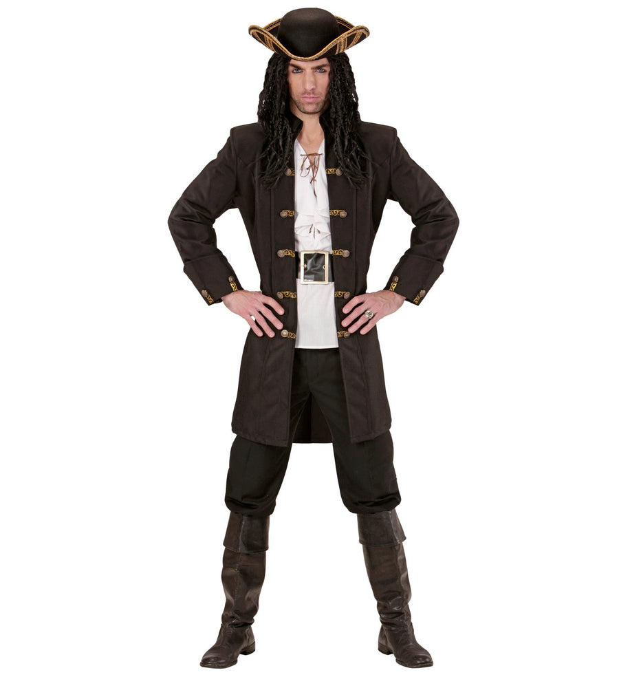 Widmann Piratenjacke Herren – Schwarzer Samt Piratenmantel mit rotem Besatz - Fasnacht24.ch