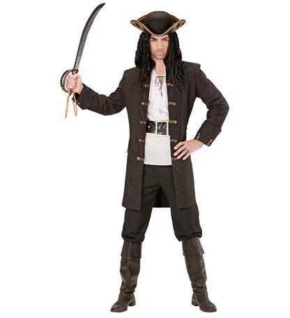 Widmann Piratenjacke Herren – Schwarzer Samt Piratenmantel mit rotem Besatz - Fasnacht24.ch