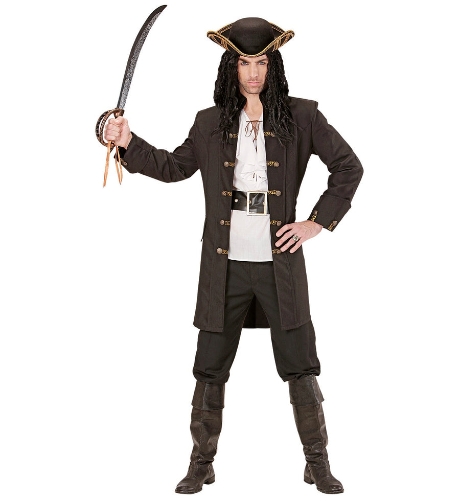 Widmann Piratenjacke Herren – Schwarzer Samt Piratenmantel mit rotem Besatz - Fasnacht24.ch