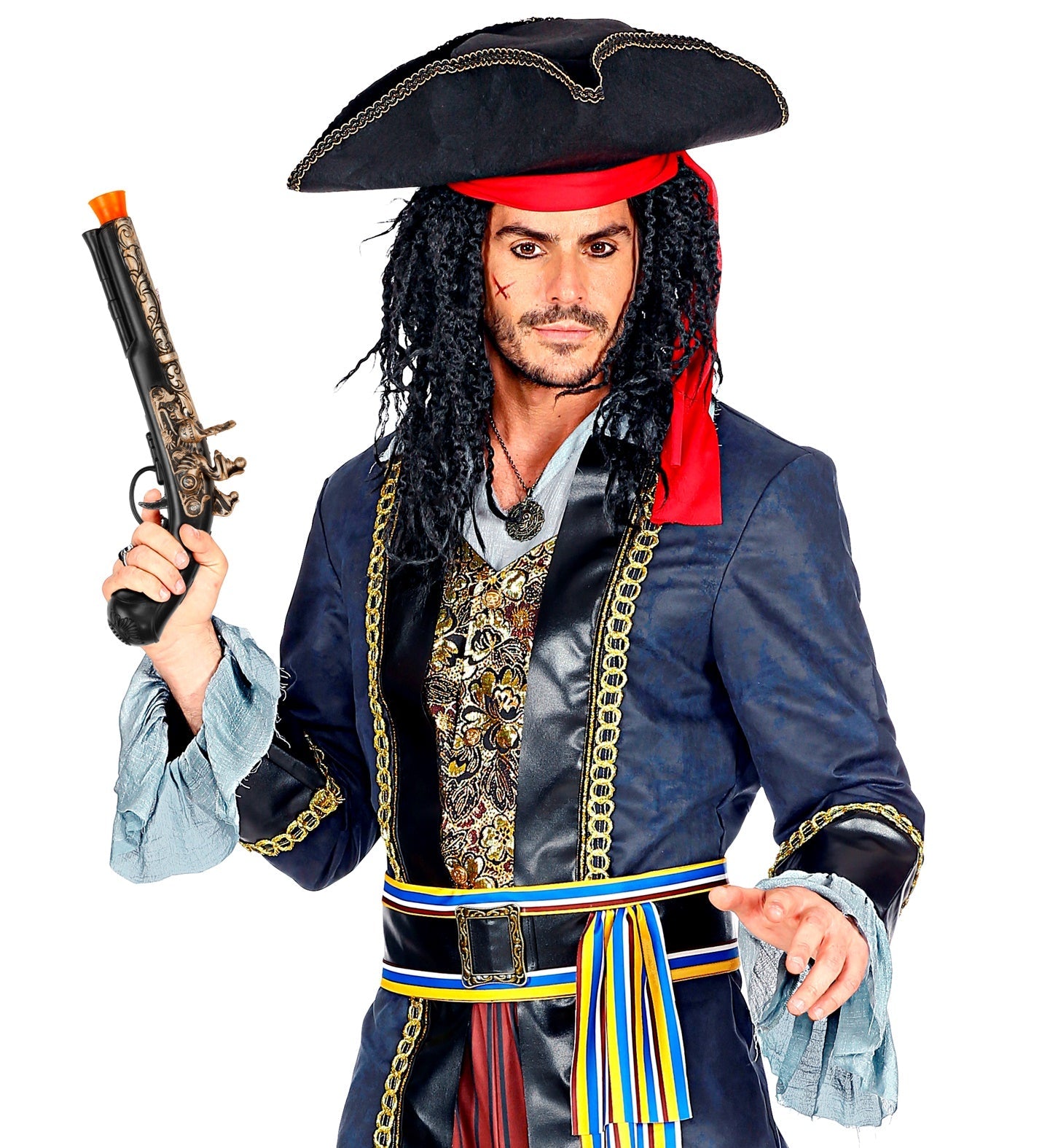 Widmann Piratenpistole in 28 cm mit Holzmaserung und Messingoptik für sicheres Spielen.