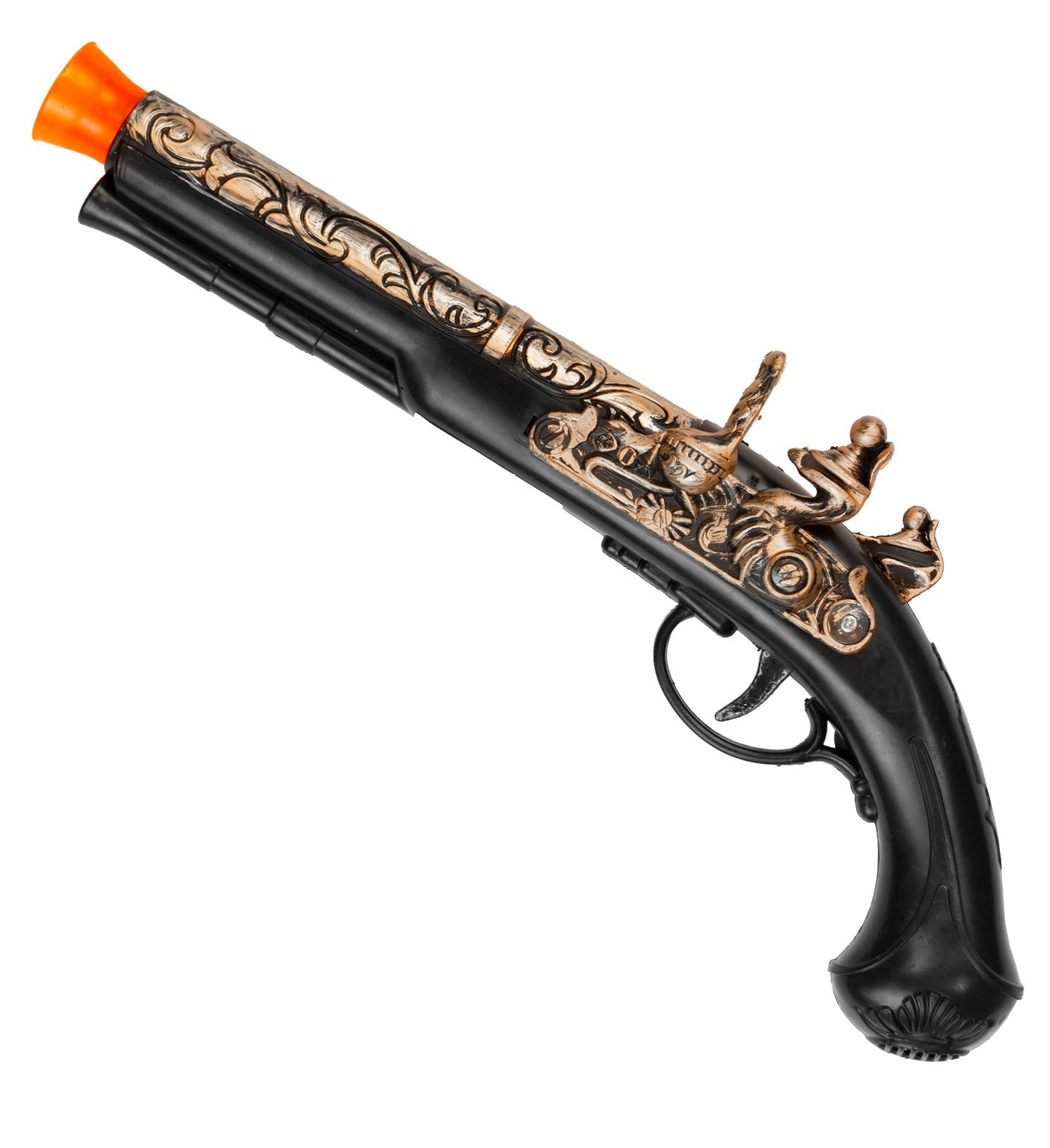 Kinderspielzeug Piratenpistole 28 cm mit Holz- und Messingoptik, leicht und sicher.