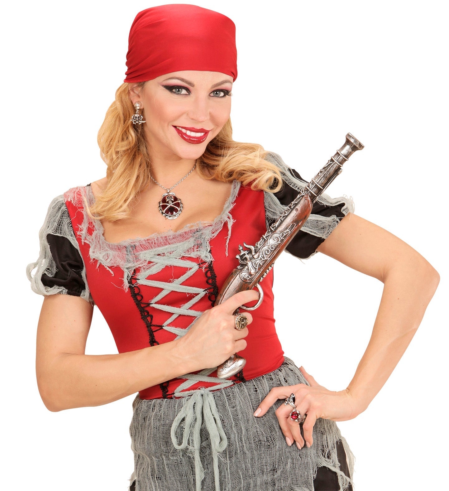 Verstellbarer Piratenring mit Totenkopf und gekreuzten Knochen aus Metall.