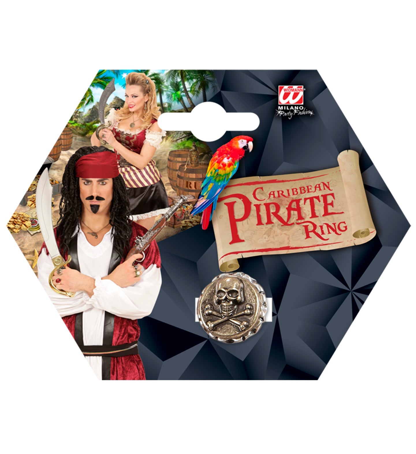 Verstellbarer Piratenring mit Totenkopf und gekreuzten Knochen aus der Widmann-Kollektion.