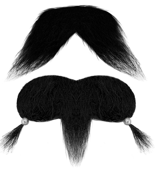 Widmann Piratenbart mit Perlen, vorgefertigter Schnurrbart und Kinnbart in Schwarz.